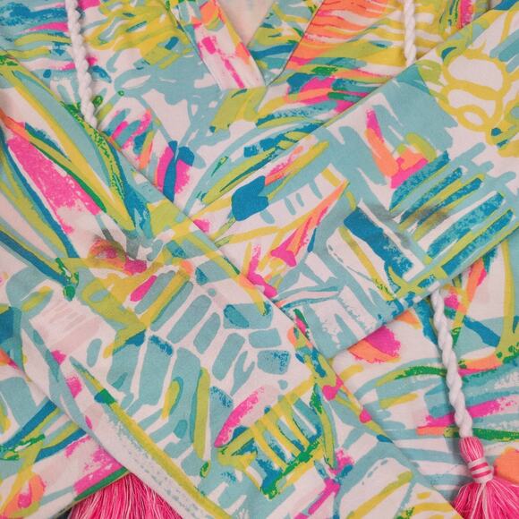 Lilly Pulitzer Dress XS Swim Cover Up Hooded Hoodie Tassel Neon Green Pink - Picture 11 of 15